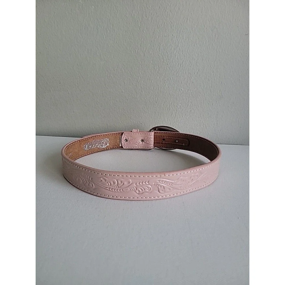 Pink Western-Style Leather Belt with Two-Tone Decorative Buckle